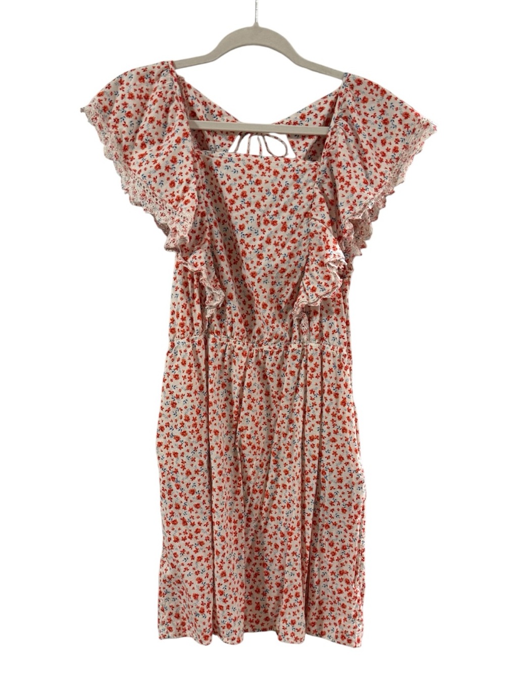 Old Navy Red & Blue Independence Day 4th of July Floral Flowy Ruffle Dress Large